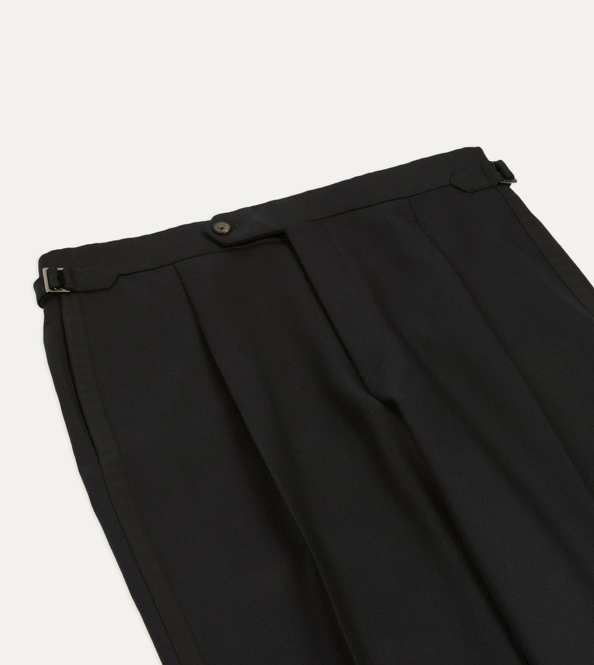 Drake's Black Barathea Wool Dinner Trousers