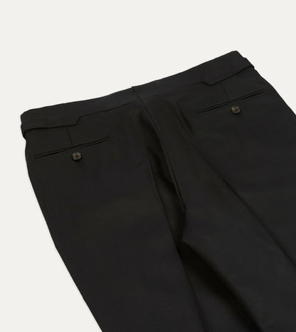 Drake's Black Barathea Wool Dinner Trousers