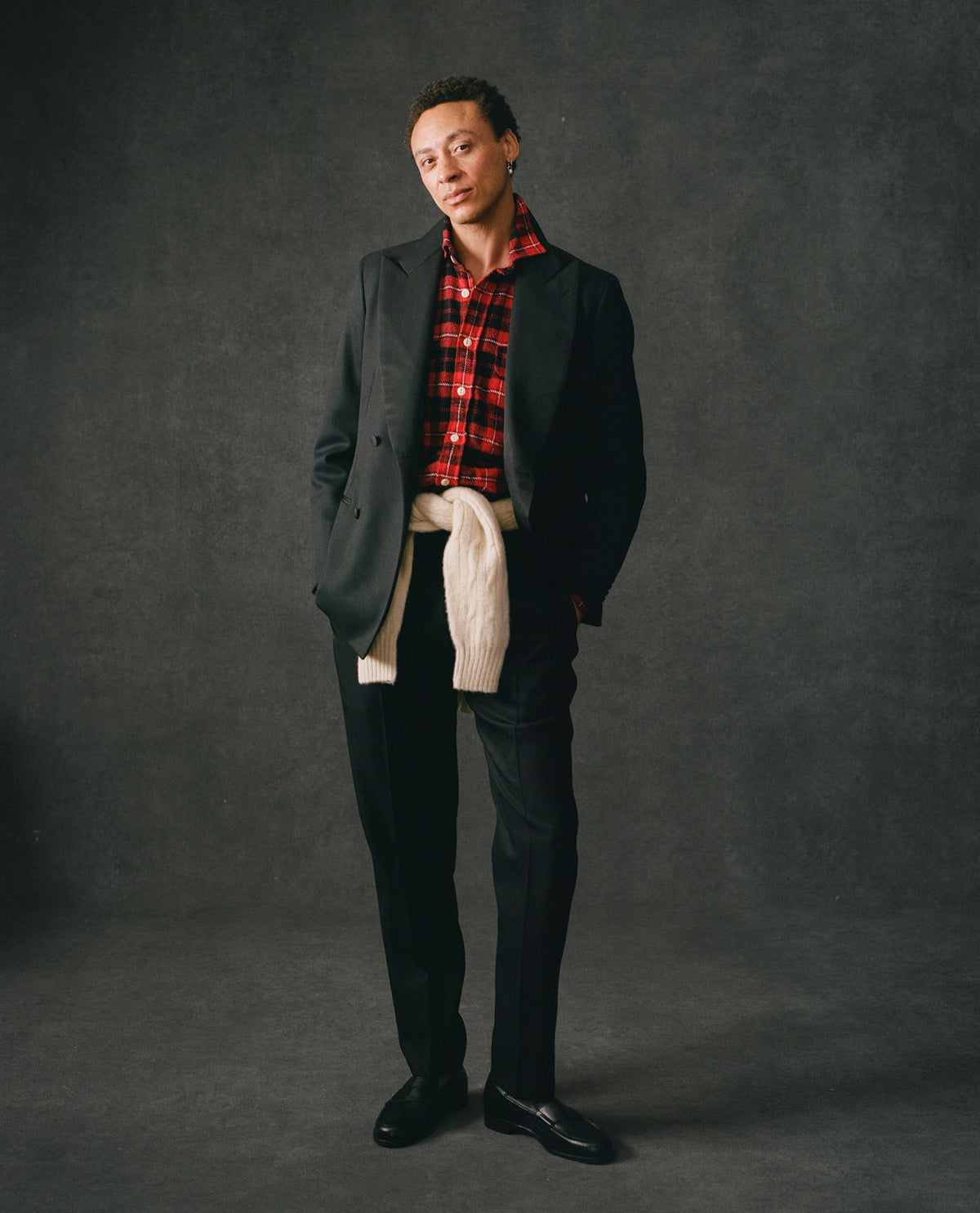 Drake's Black Barathea Wool Dinner Trousers