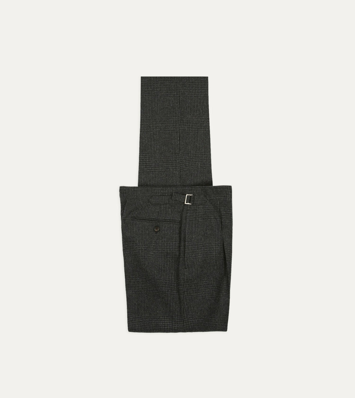 Drake's Grey Prince of Wales Check Wool Flannel Single-Pleat Trouser