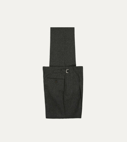 Drake's Grey Prince of Wales Check Wool Flannel Single-Pleat Trouser