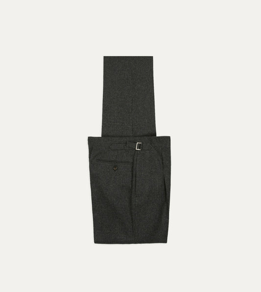 Drake's Grey Prince of Wales Check Wool Flannel Single-Pleat Trouser