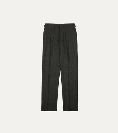 Drake's Grey Prince of Wales Check Wool Flannel Single-Pleat Trouser