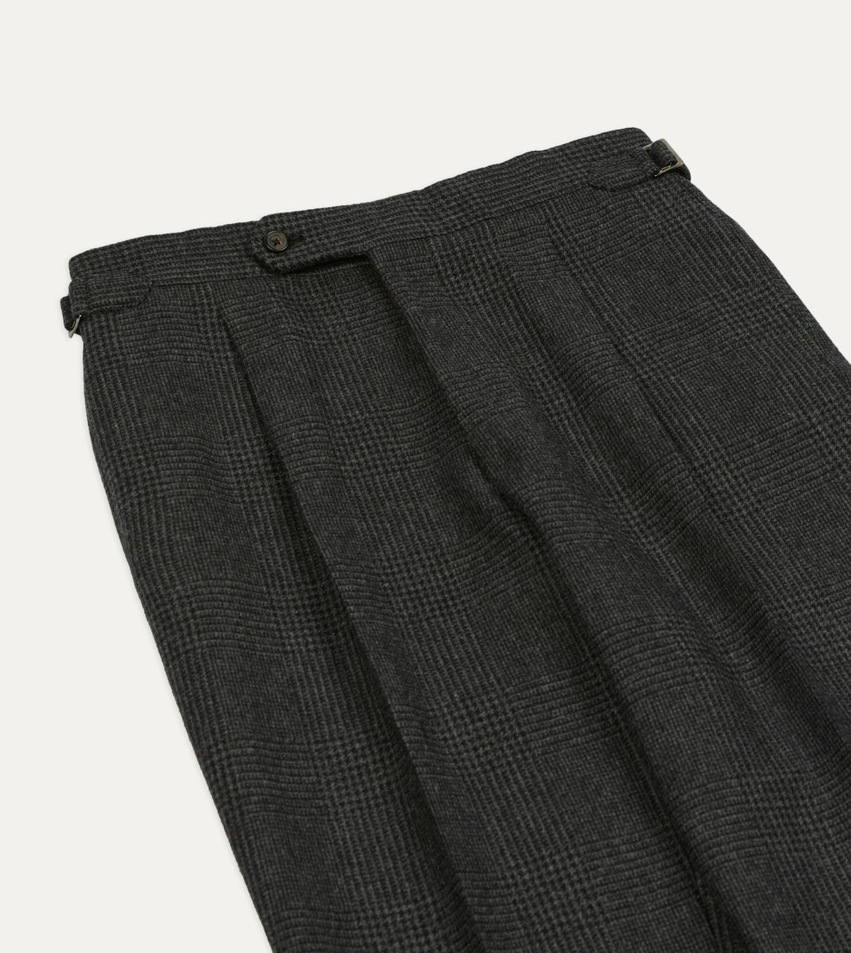 Drake's Grey Prince of Wales Check Wool Flannel Single-Pleat Trouser