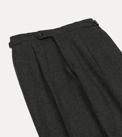 Drake's Grey Prince of Wales Check Wool Flannel Single-Pleat Trouser
