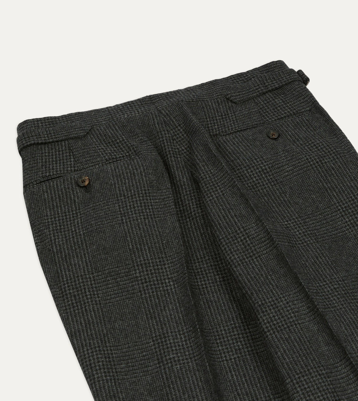 Drake's Grey Prince of Wales Check Wool Flannel Single-Pleat Trouser