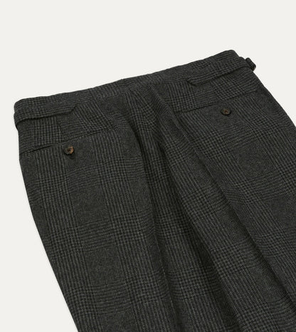 Drake's Grey Prince of Wales Check Wool Flannel Single-Pleat Trouser
