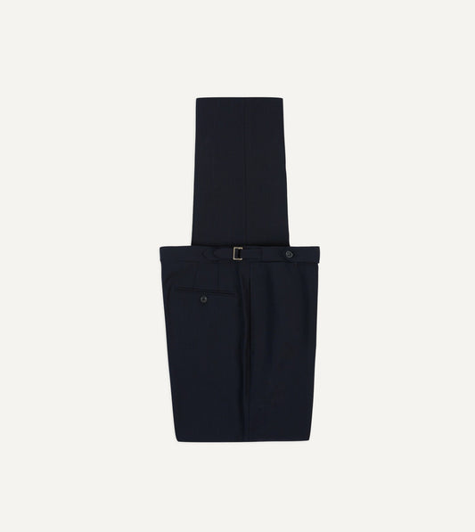 Drake's Navy Tropical Wool Single Pleat Trouser
