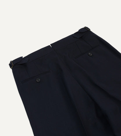 Drake's Navy Tropical Wool Single Pleat Trouser