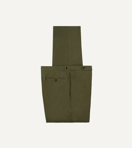 Drake's Olive Irish Linen Single Pleat Trouser