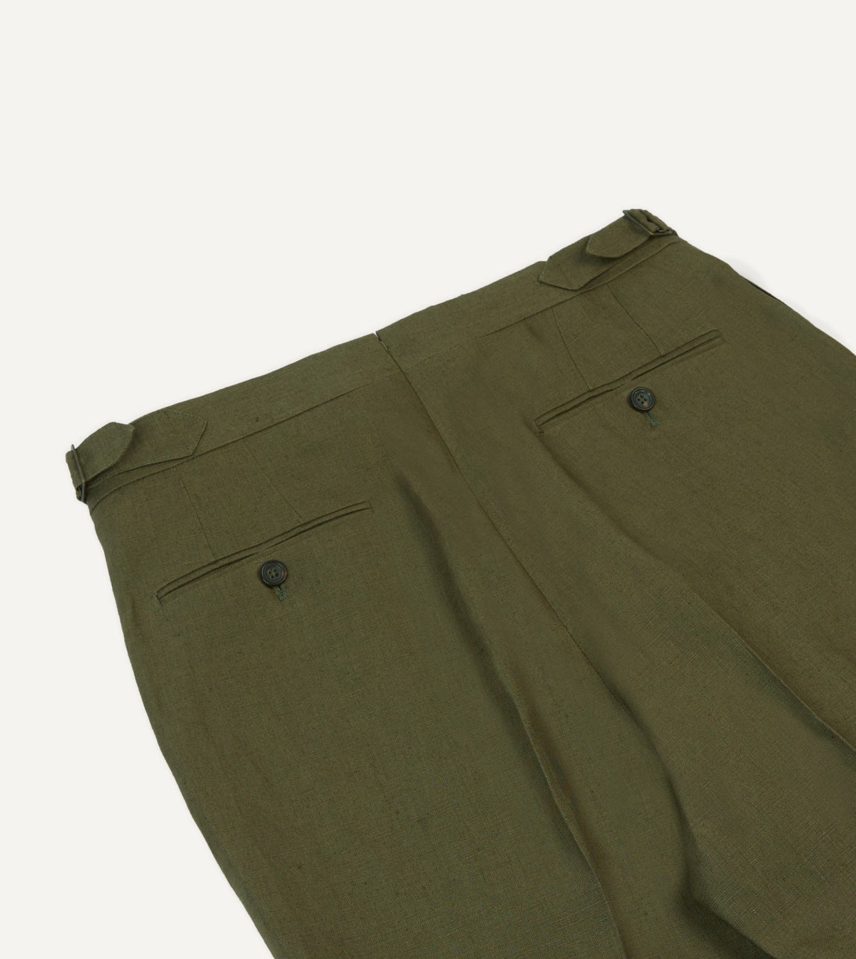 Drake's Olive Irish Linen Single Pleat Trouser