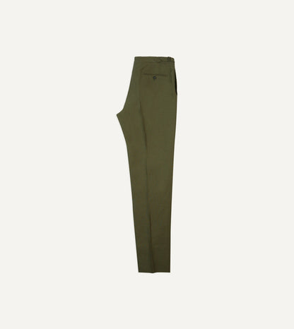 Drake's Olive Irish Linen Single Pleat Trouser