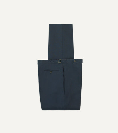 Drake's Navy Irish Linen Single Pleat Trouser
