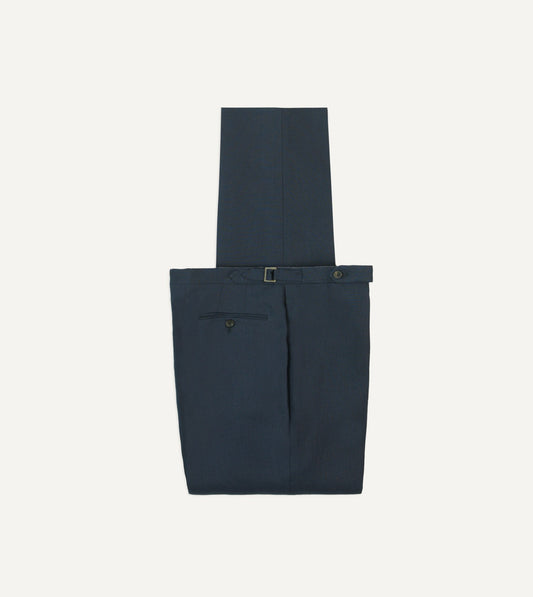 Drake's Navy Irish Linen Single Pleat Trouser
