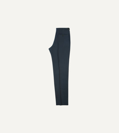 Drake's Navy Irish Linen Single Pleat Trouser