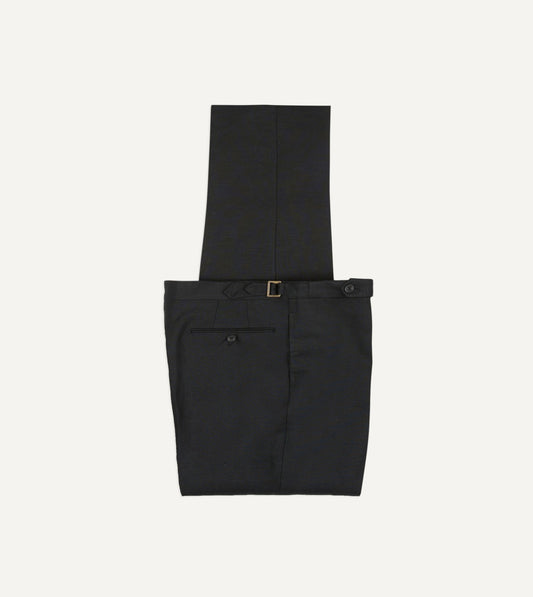 Drake's Black Irish Linen Single Pleat Trouser