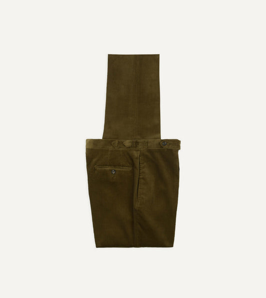 Drake's Olive Mid-Wale Corduroy Single Pleat Trouser