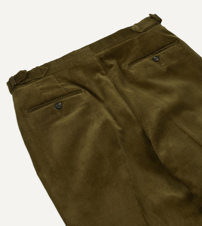 Drake's Olive Mid-Wale Corduroy Single Pleat Trouser