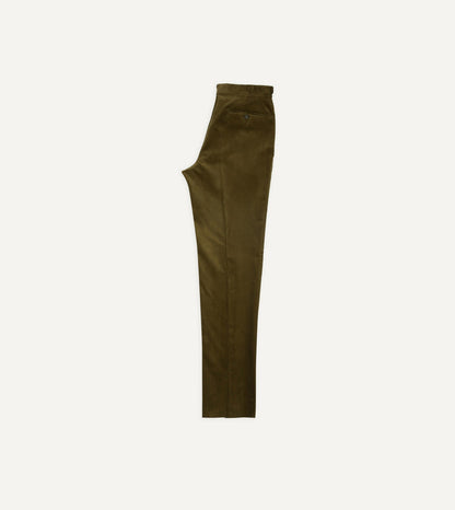 Drake's Olive Mid-Wale Corduroy Single Pleat Trouser