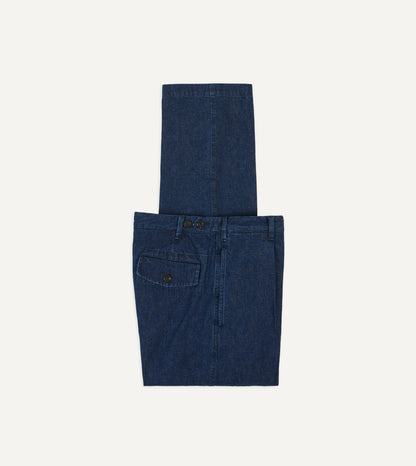 Drake's Indigo Cotton-Linen Games Trousers