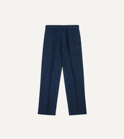 Drake's Indigo Cotton-Linen Games Trousers