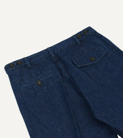 Drake's Indigo Cotton-Linen Games Trousers