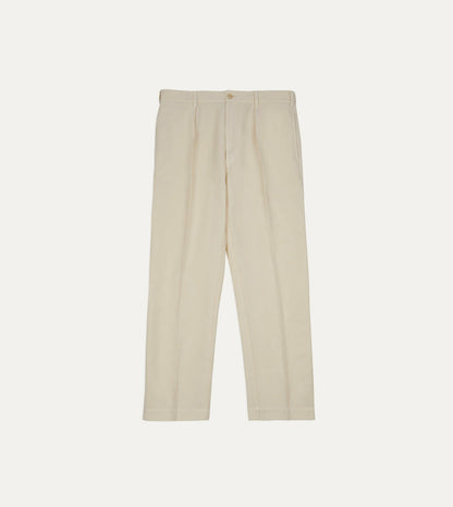 Drake's Ecru Cotton-Linen Games Trouser