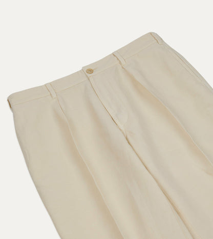 Drake's Ecru Cotton-Linen Games Trouser