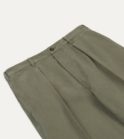 Drake's Khaki Heavy Cotton Twill Games Trousers