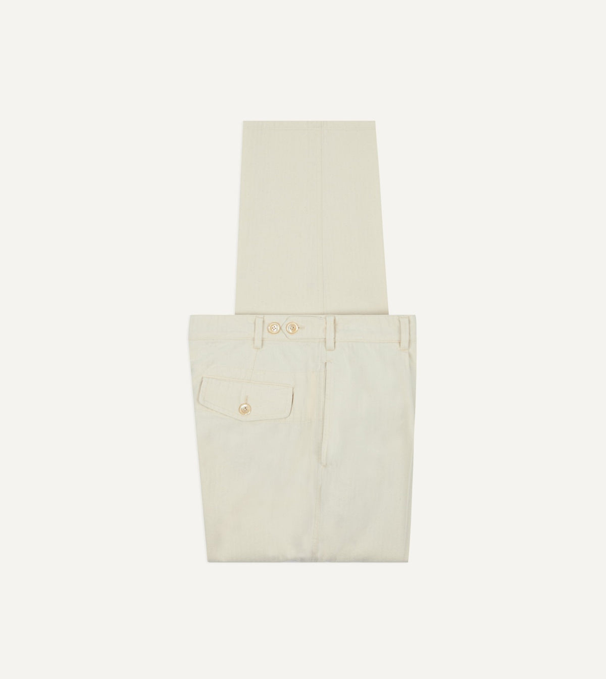 Drake's Ecru Herringbone Twill Cotton Games Trouser