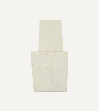 Drake's Ecru Herringbone Twill Cotton Games Trouser