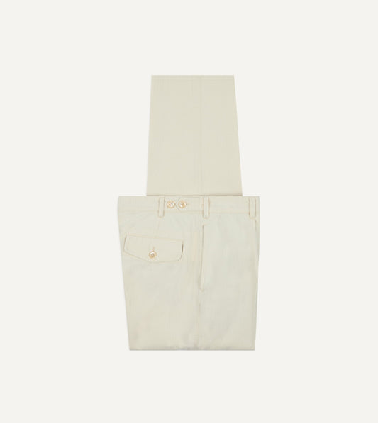 Drake's Ecru Herringbone Twill Cotton Games Trouser
