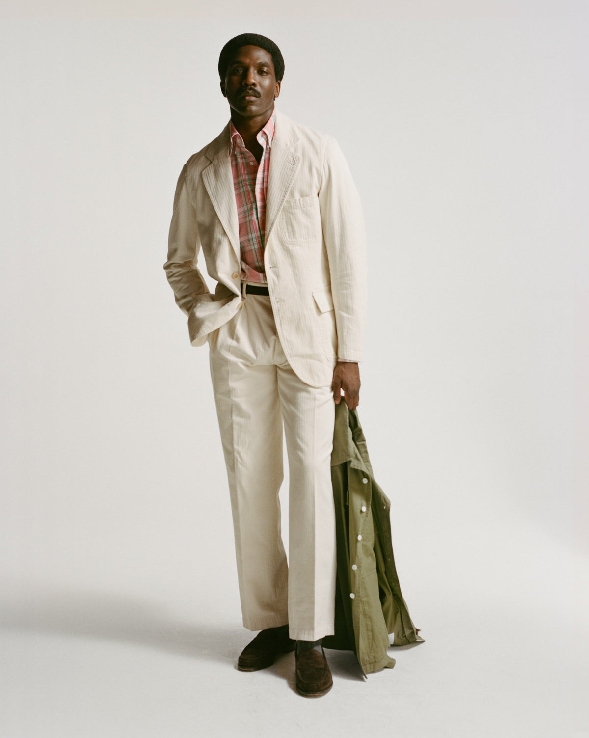 Drake's Ecru Herringbone Twill Cotton Games Trouser