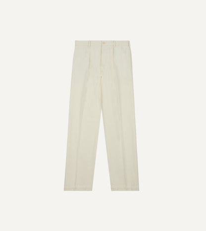 Drake's Ecru Herringbone Twill Cotton Games Trouser