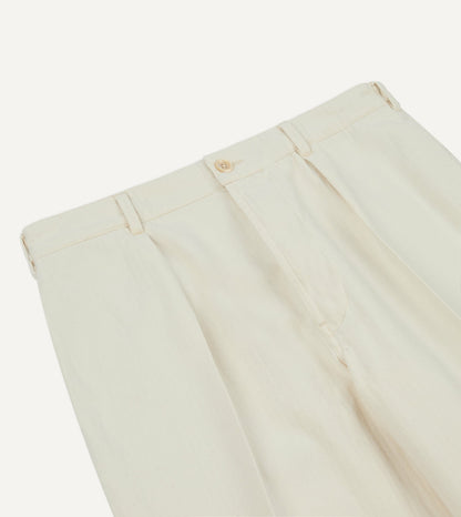 Drake's Ecru Herringbone Twill Cotton Games Trouser
