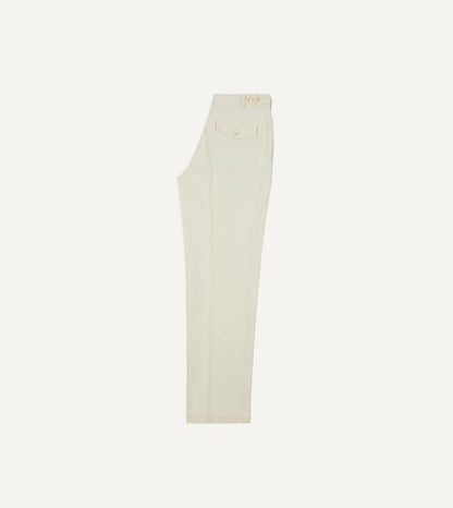 Drake's Ecru Herringbone Twill Cotton Games Trouser