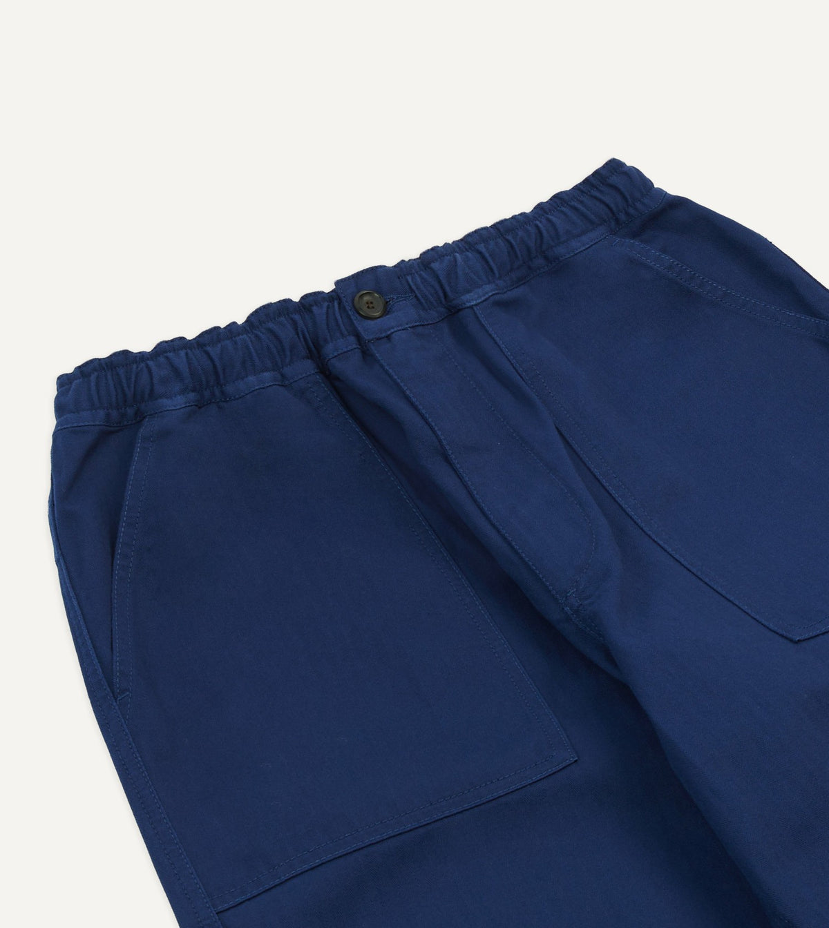 Drake's Navy Herringbone Twill Cotton Drawstring Trousers