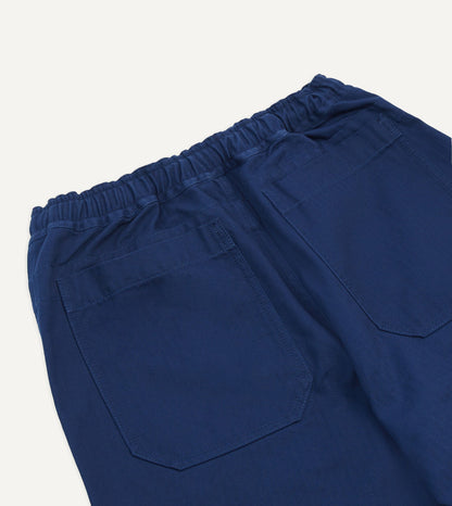 Drake's Navy Herringbone Twill Cotton Drawstring Trousers