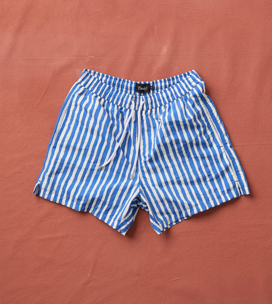 Drake's Blue Stripe Print Nylon Drawstring Swim Shorts