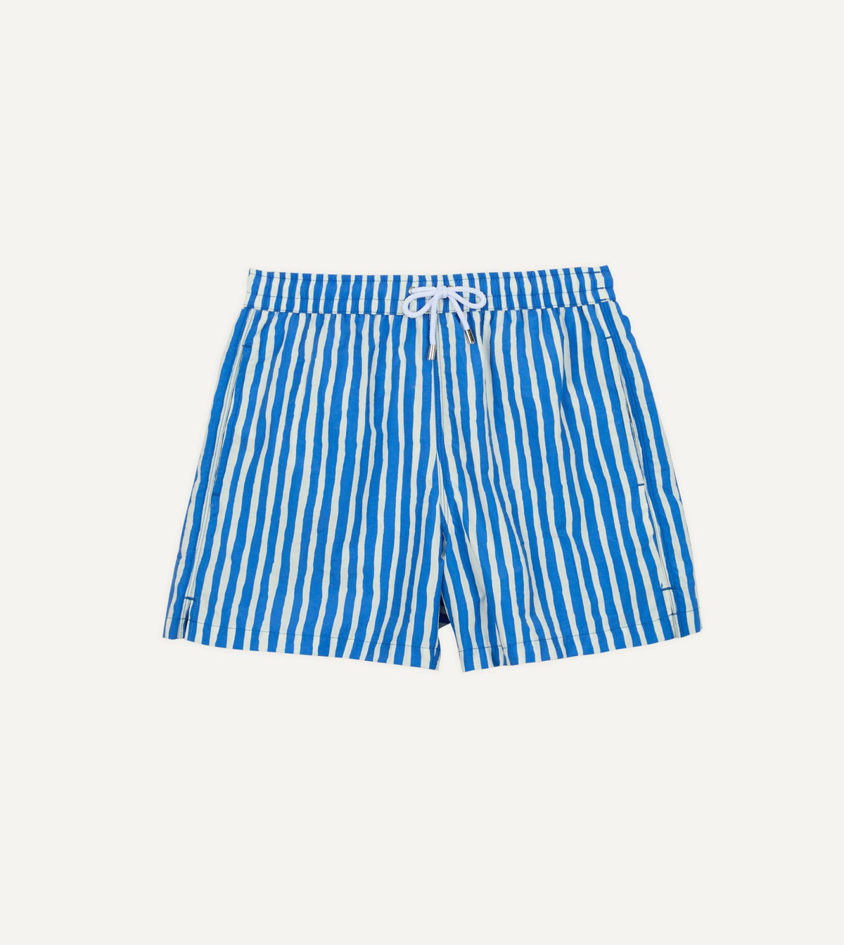 Drake's Blue Stripe Print Nylon Drawstring Swim Shorts