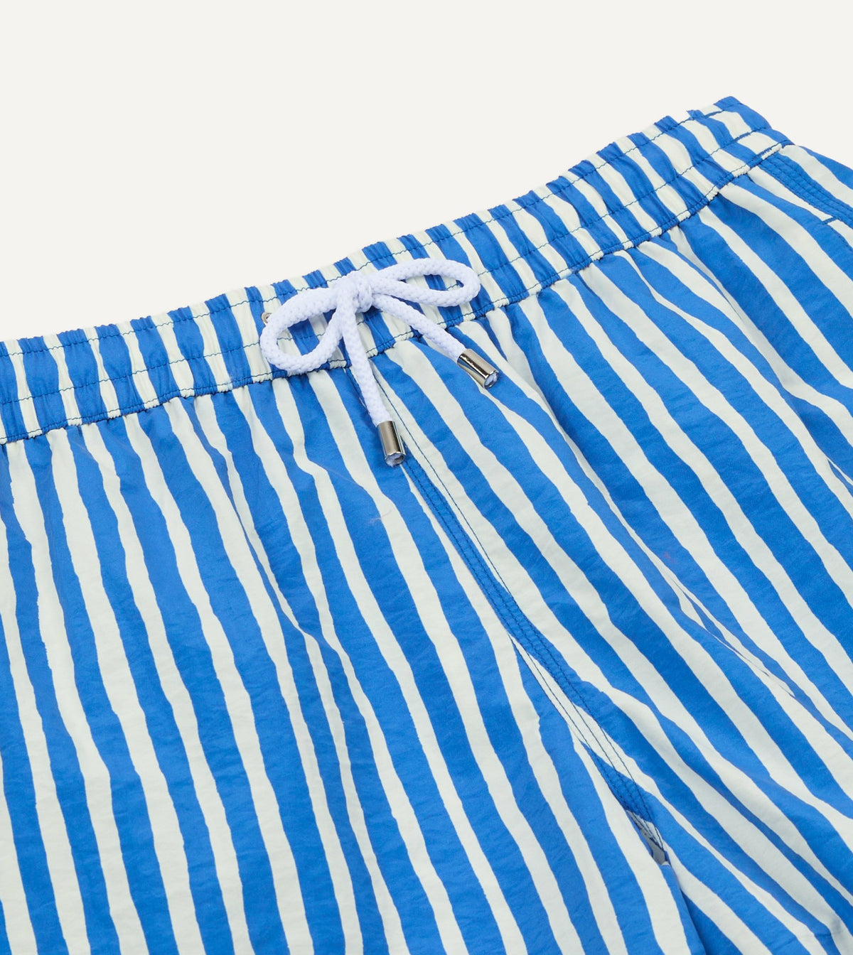 Drake's Blue Stripe Print Nylon Drawstring Swim Shorts