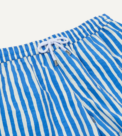 Drake's Blue Stripe Print Nylon Drawstring Swim Shorts