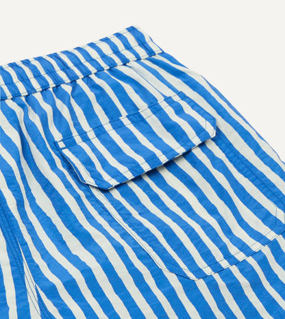 Drake's Blue Stripe Print Nylon Drawstring Swim Shorts