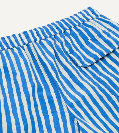 Drake's Blue Stripe Print Nylon Drawstring Swim Shorts