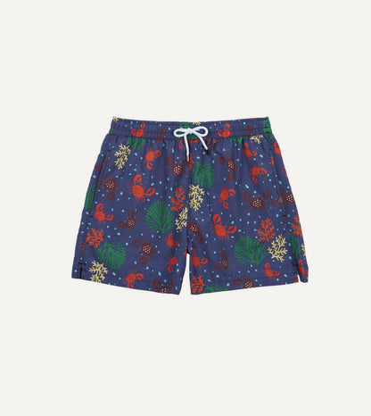 Drake's Crab Print Nylon Drawstring Swim Shorts