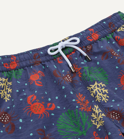 Drake's Crab Print Nylon Drawstring Swim Shorts