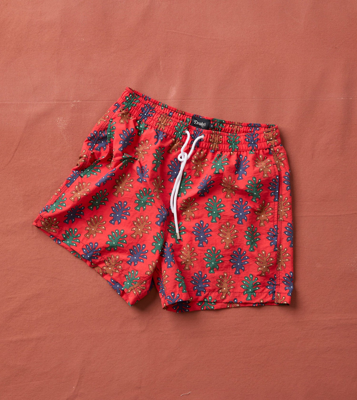 Drake's Tree Print Nylon Drawstring Swim Shorts