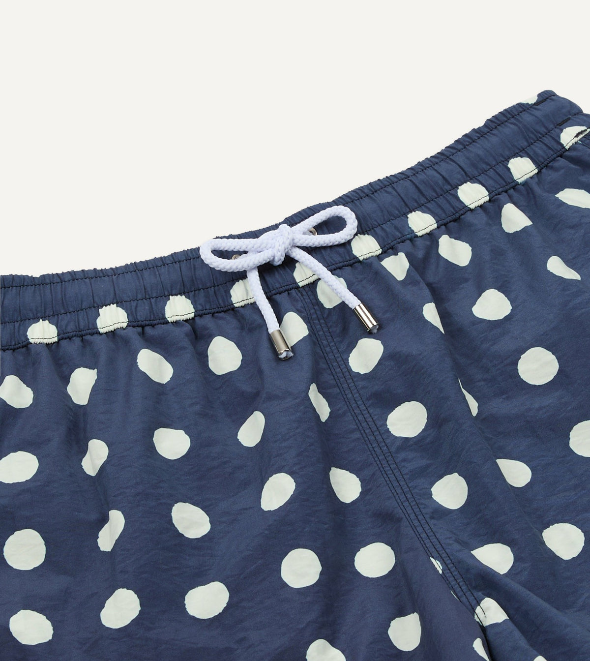 Drake's Navy Polka Dot Print Nylon Drawstring Swim Shorts