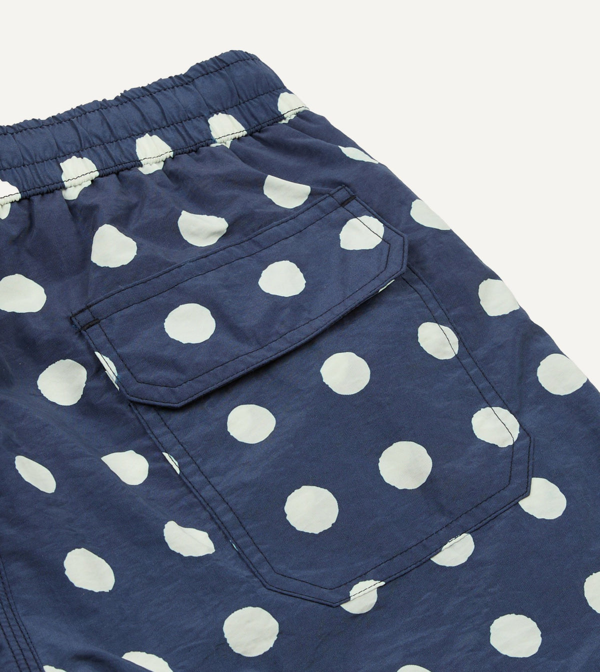 Drake's Navy Polka Dot Print Nylon Drawstring Swim Shorts