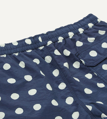 Drake's Navy Polka Dot Print Nylon Drawstring Swim Shorts
